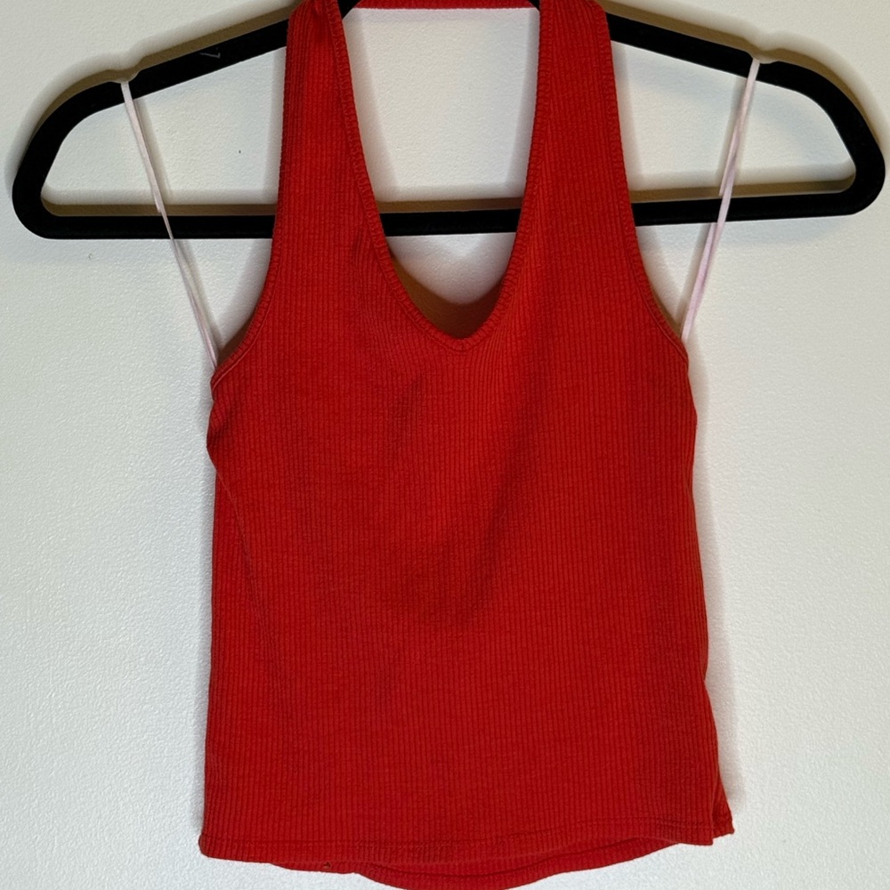 Red Ribbed Women's Top